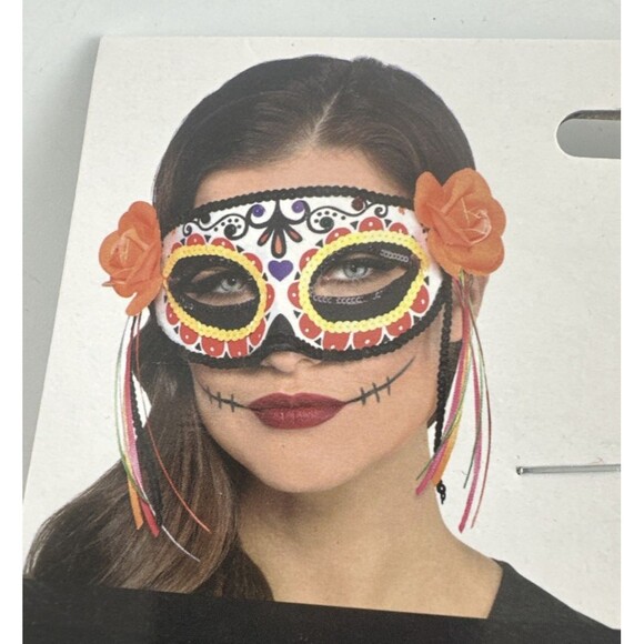 Fiesta De La Muerte Mask Colorful Sequins Elastic Costume New Day of the Dead - Picture 1 of 7